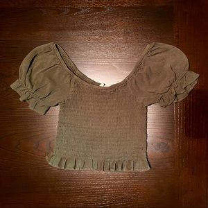 Army Green Cropped Blouse